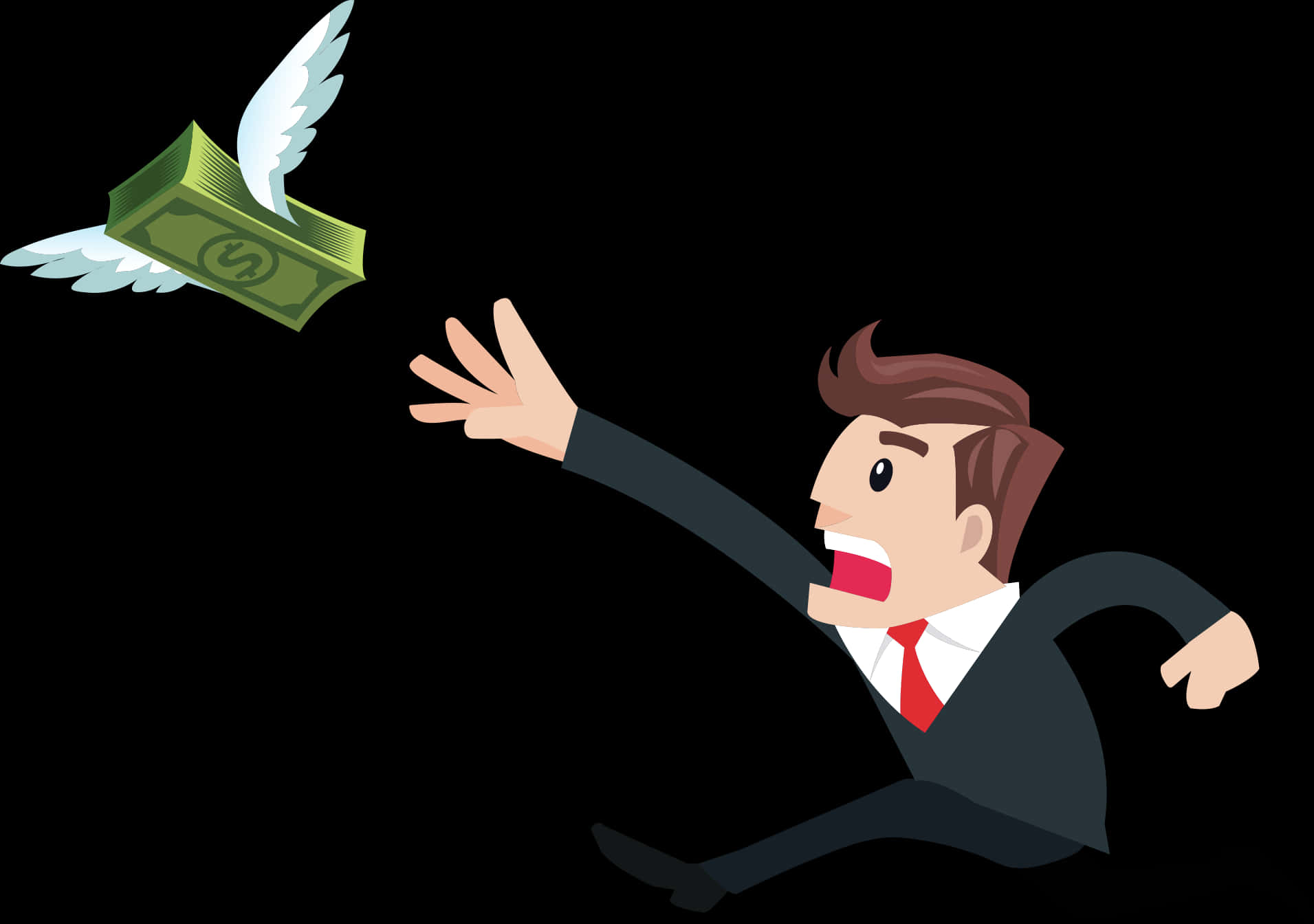 Chasing Flying Money Illustration PNG image