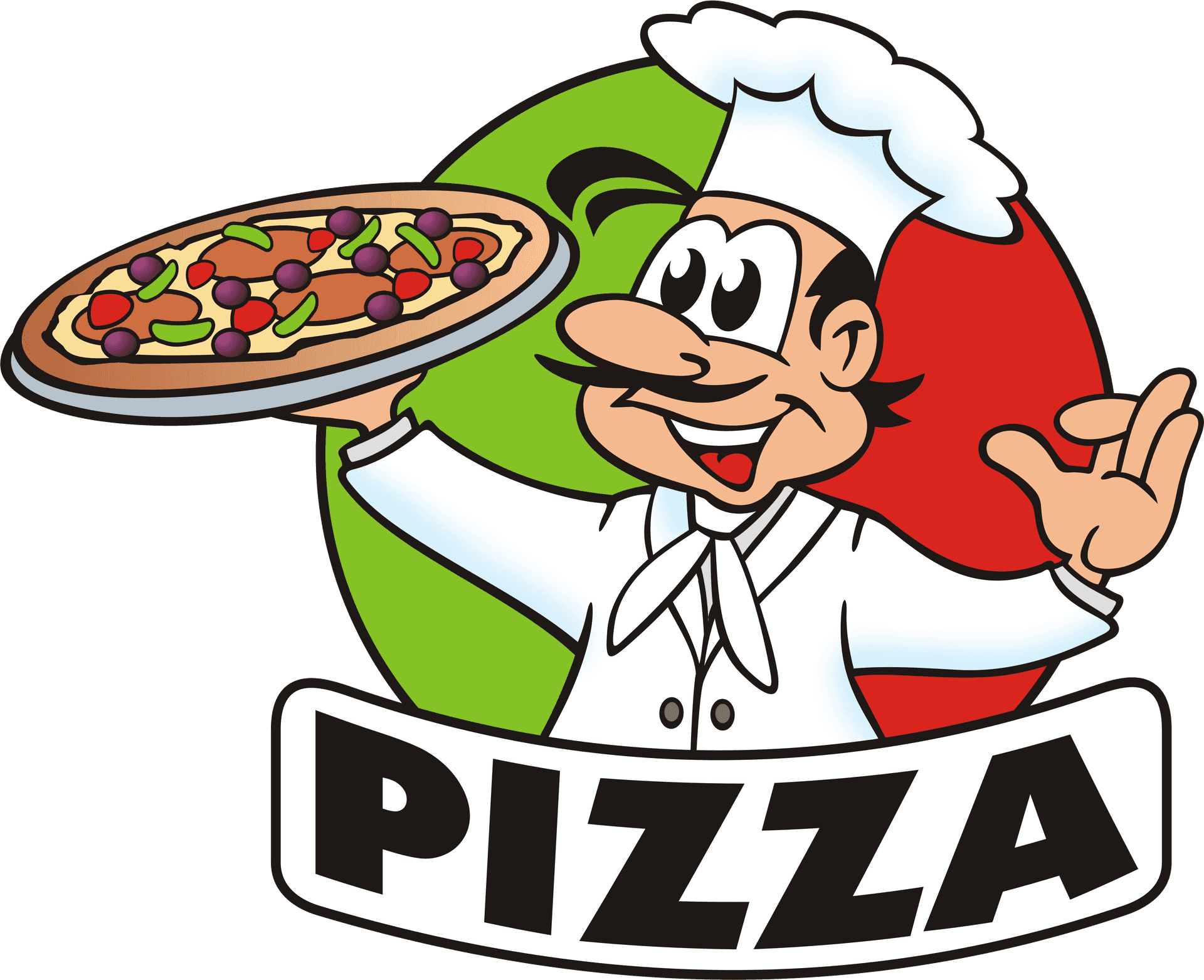 Cheerful Chef Holding Pizza Clipart PNG image