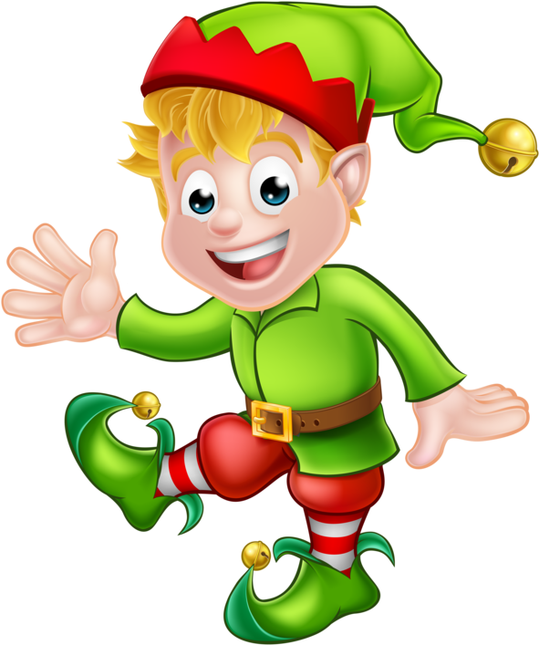 Cheerful Christmas Elf Waving PNG image