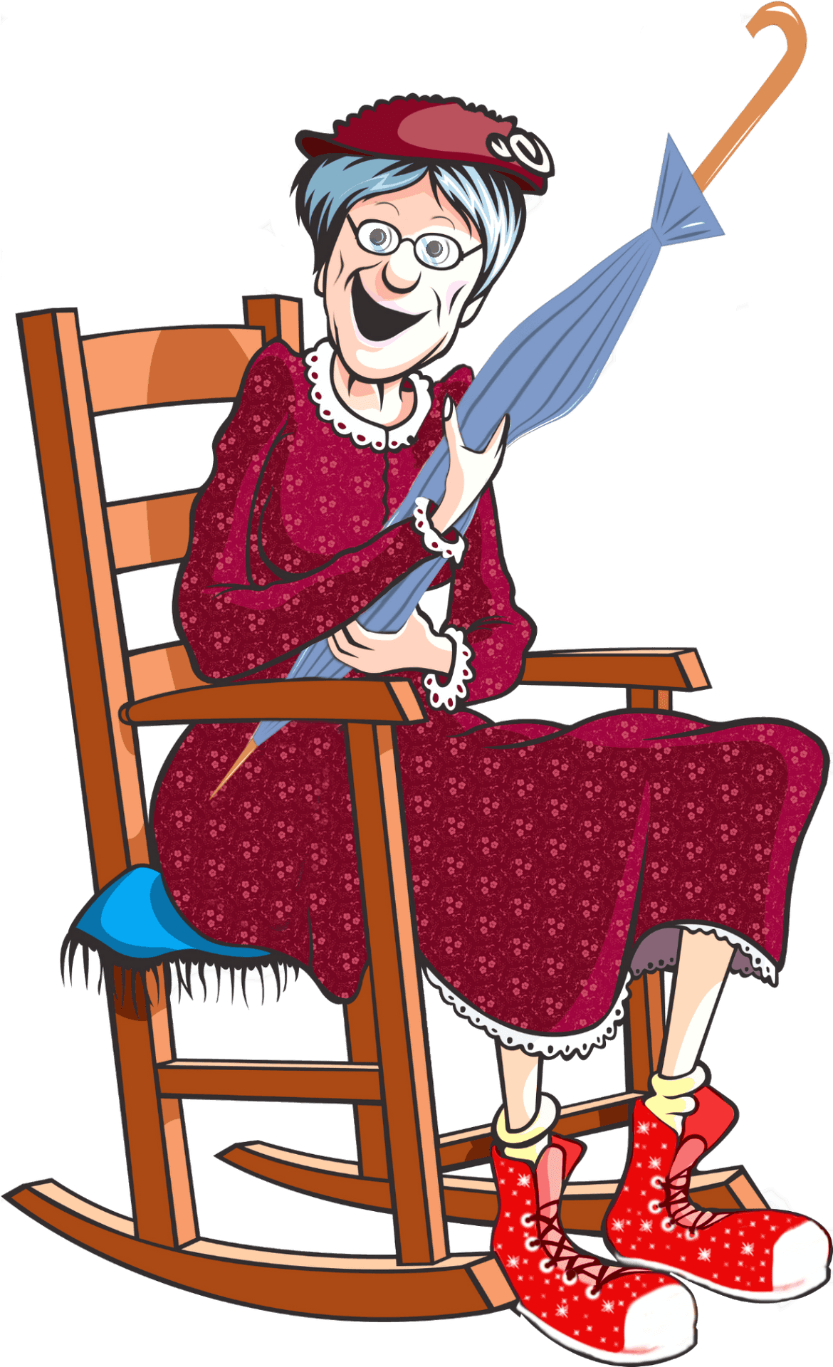 Cheerful Granny With Umbrella PNG image