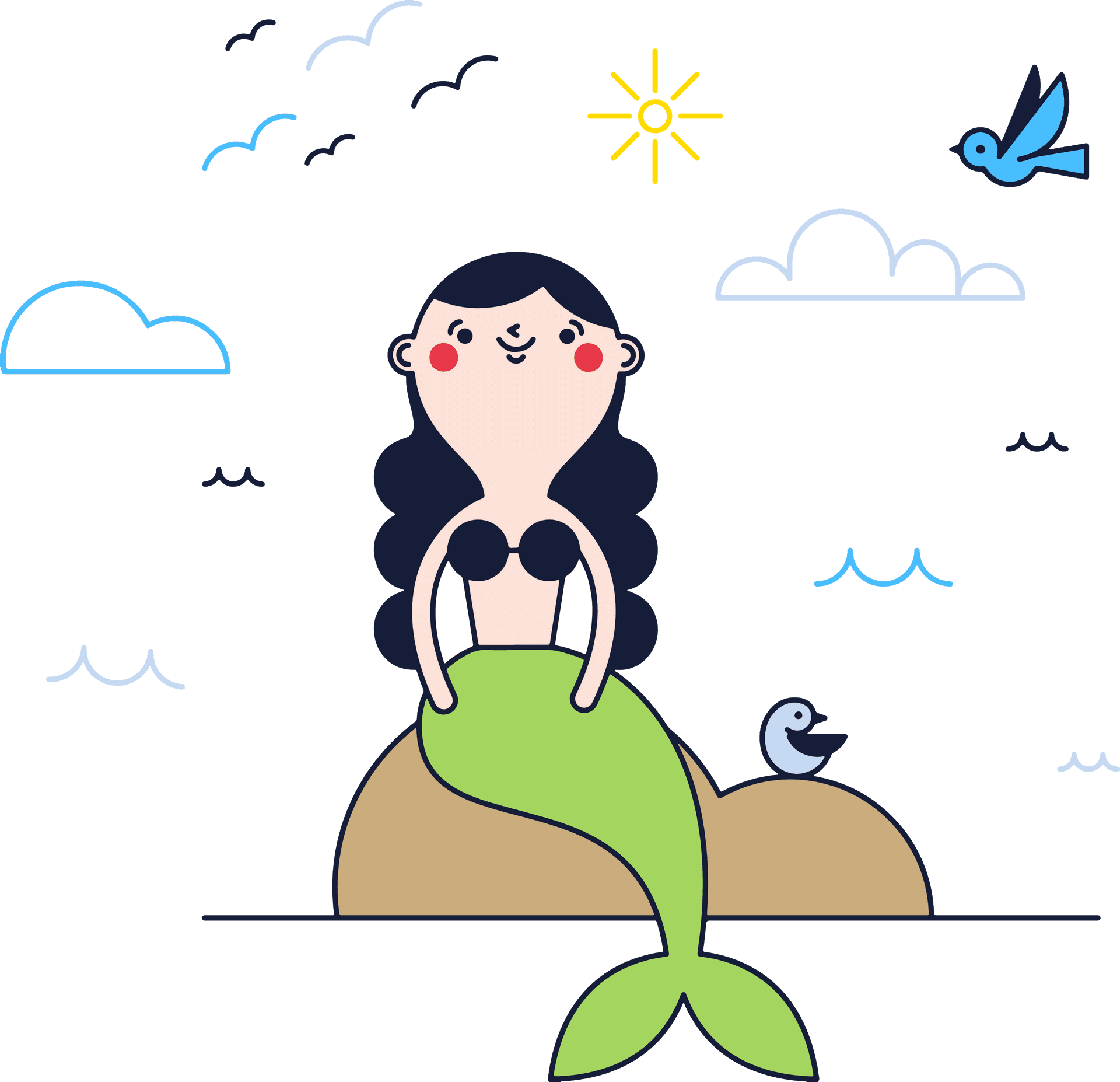 Cheerful Mermaid Sittingon Rock Clipart PNG image