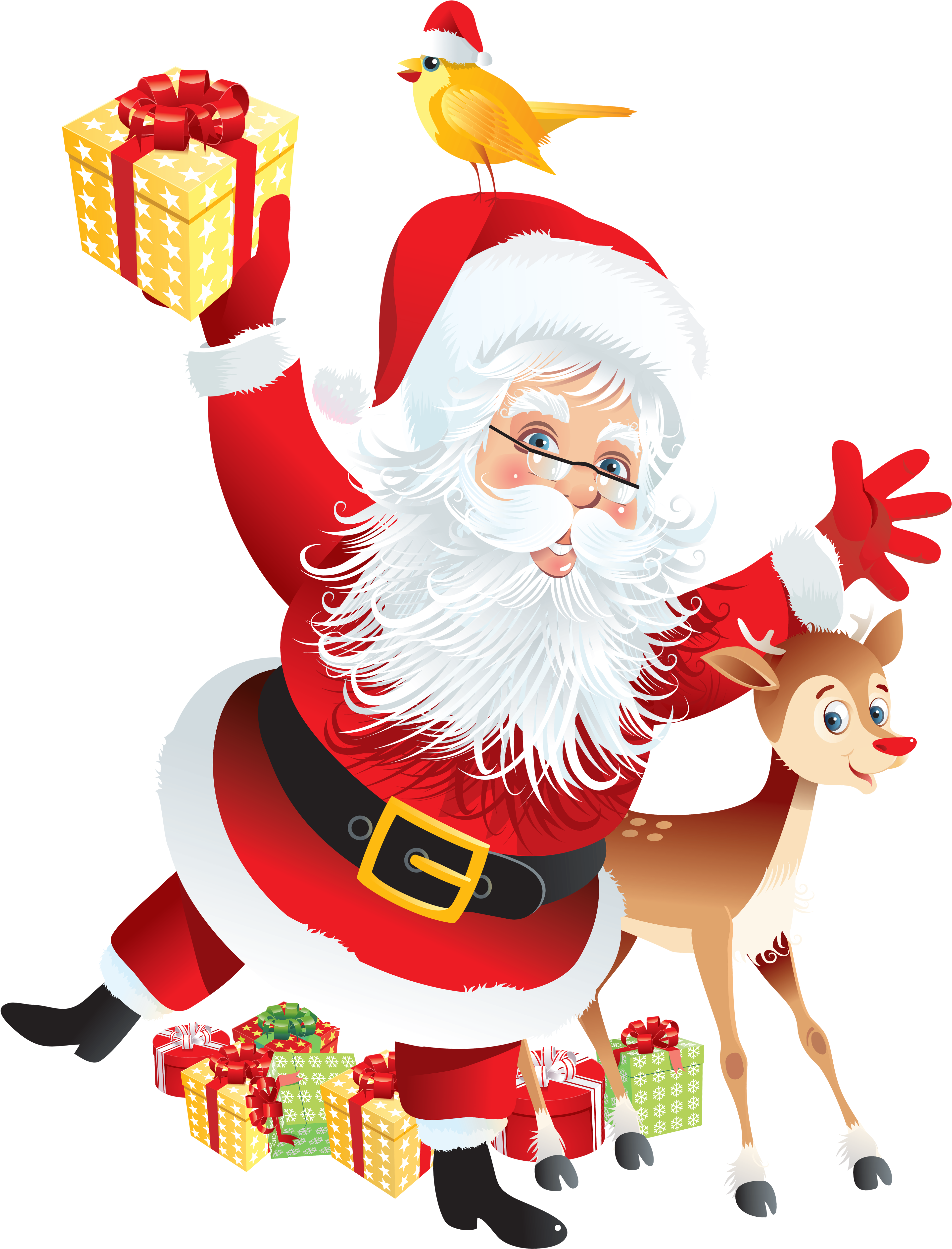 Cheerful Santa Clauswith Giftsand Reindeer PNG image