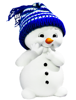 Cheerful Snowman Figurinewith Blue Hat PNG image