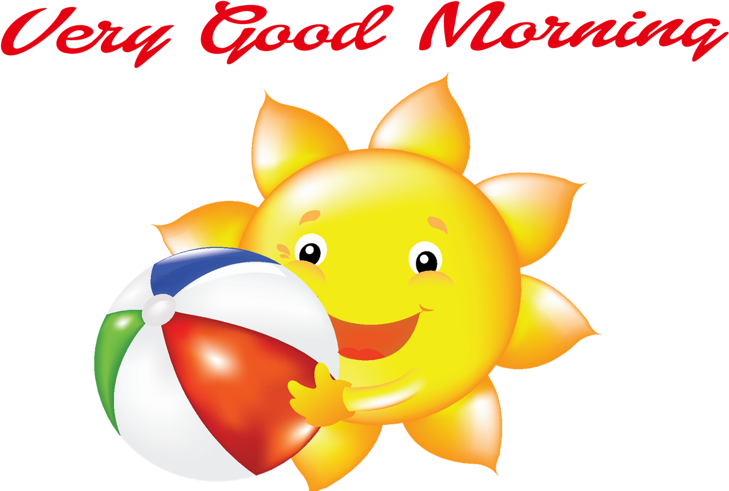 Cheerful Sun With Beach Ball Greeting PNG image