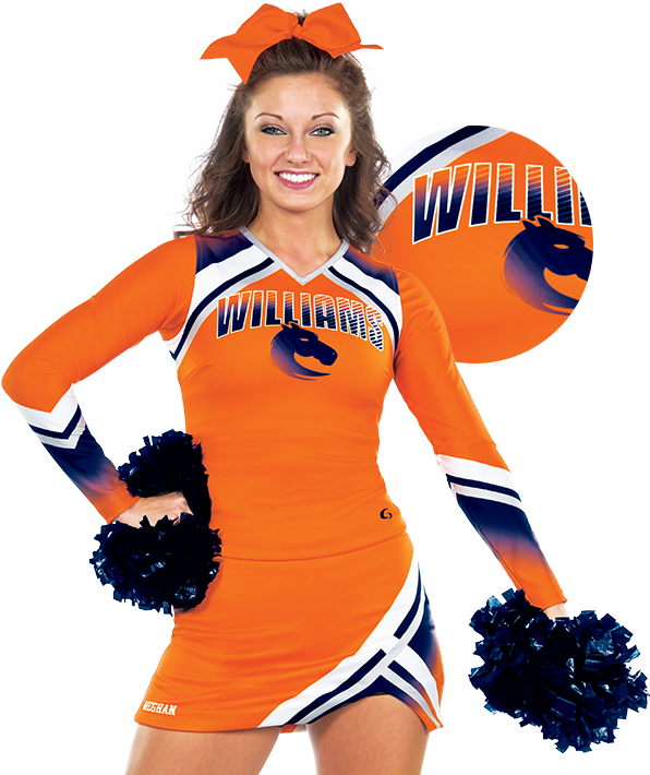 Cheerleaderin Orangeand Blue Uniform PNG image