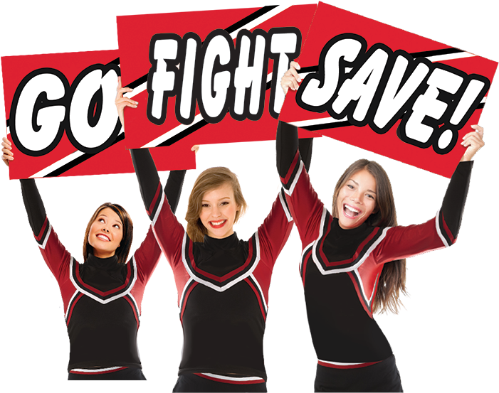 Cheerleaders Holding Go Fight Save Banners PNG image