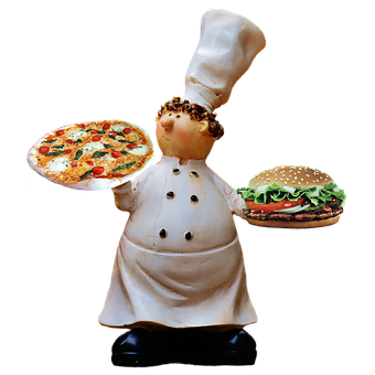 Chef Figurinewith Pizzaand Burger PNG image