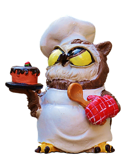 Chef Owl Holding Cake PNG image