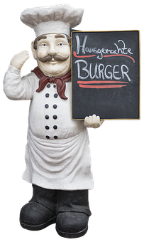 Chef_ Statue_ Holding_ Burger_ Sign PNG image