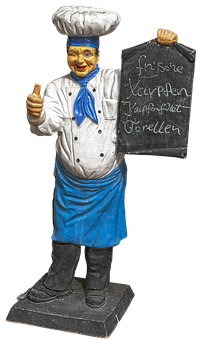 Chef_ Statue_ Holding_ Menu_ Board PNG image