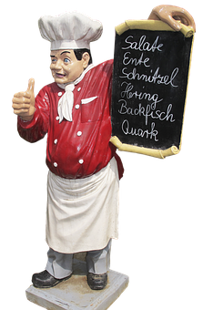 Chef Statuewith Menu Board PNG image
