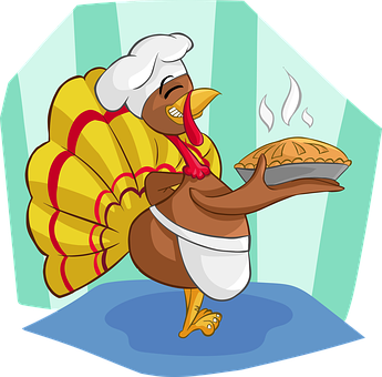 Chef Turkey Holding Pie PNG image