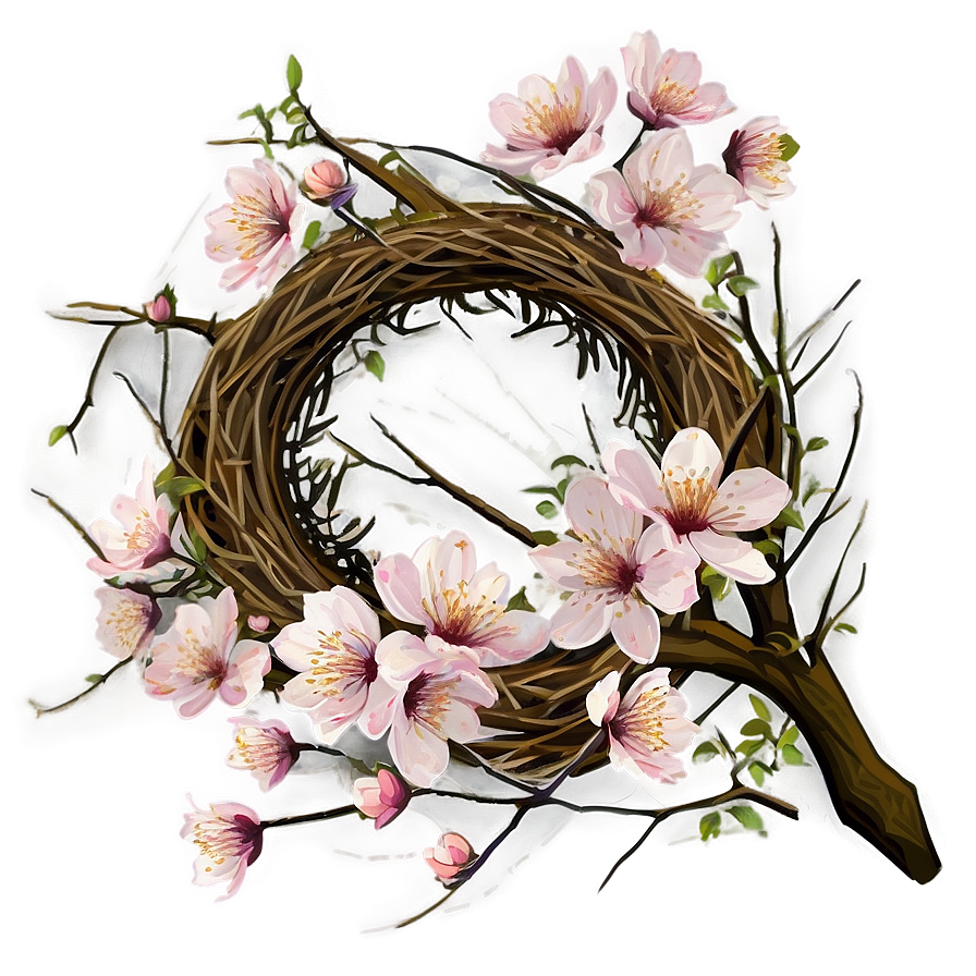 Cherry Blossom And Bird Nest Png 05032024 PNG image