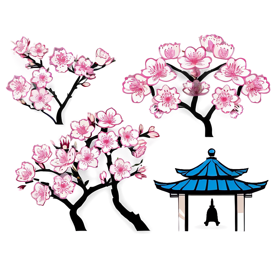 Cherry Blossom And Pagoda Silhouette Png 05032024 PNG image