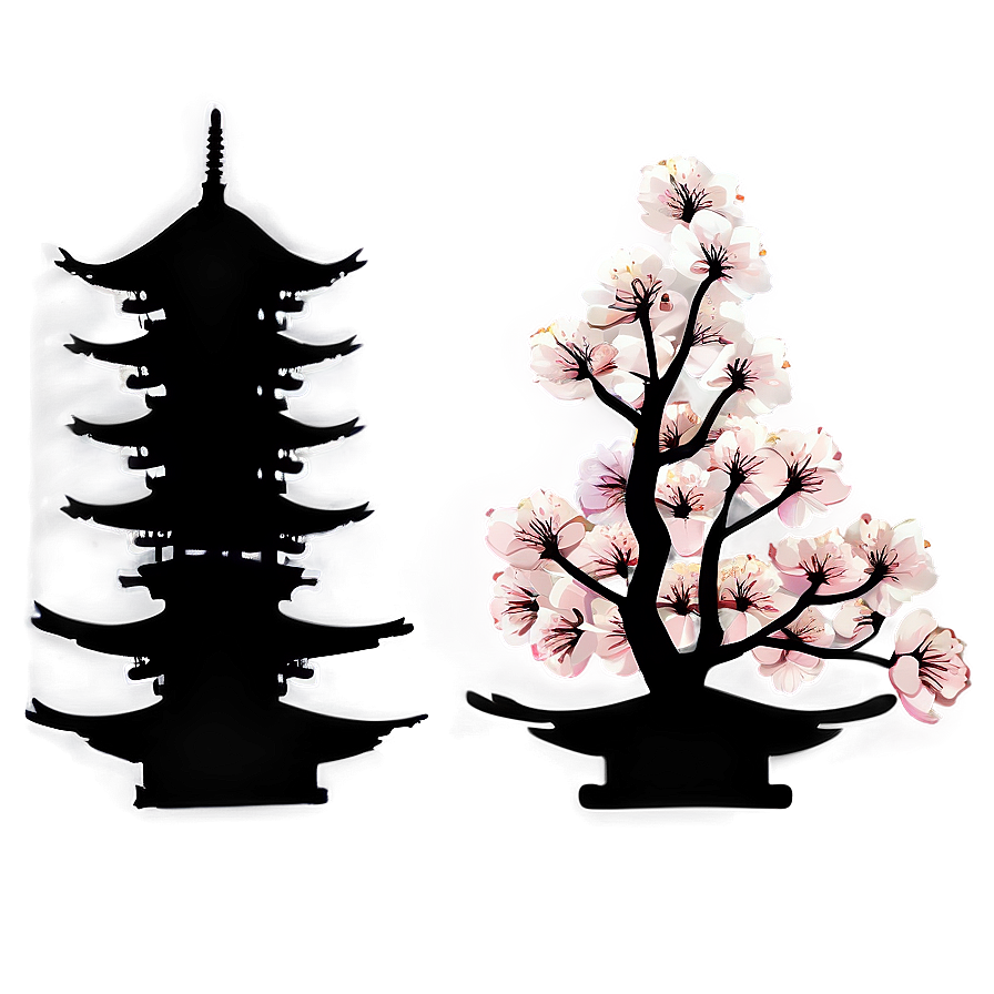 Cherry Blossom And Pagoda Silhouette Png End99 PNG image
