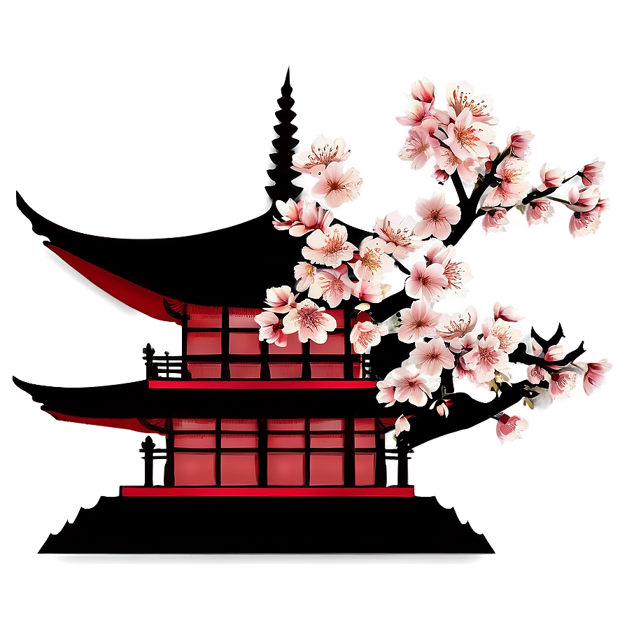 Cherry Blossom And Pagoda Silhouette Png Fqu97 PNG image