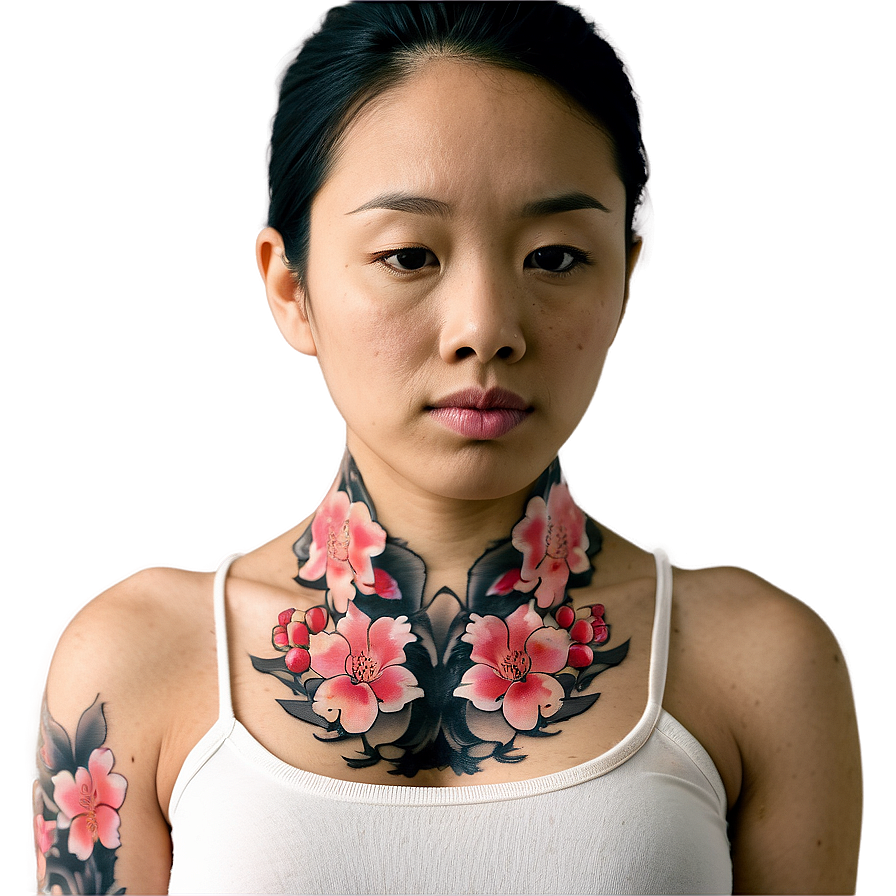 Cherry Blossom Neck Tattoo Images Png 06122024 PNG image