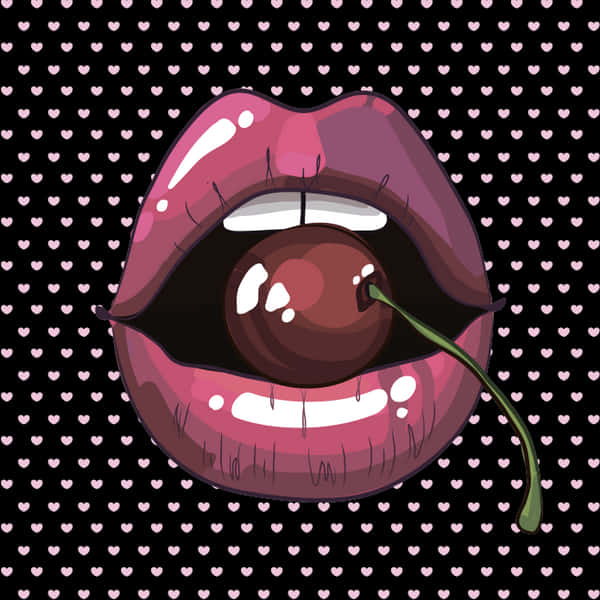 Cherry Kiss Lips Artwork PNG image