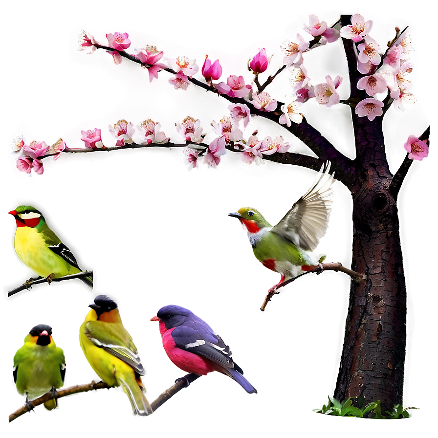 Cherry Tree And Birds Png 59 PNG image