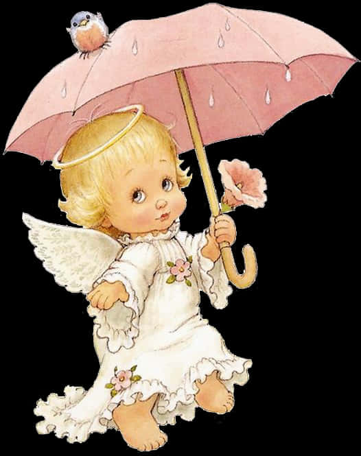 Cherubic Angel With Umbrella PNG image