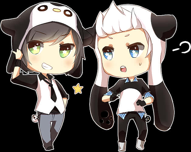 Chibi_ Anime_ Boys_in_ Animal_ Hoodies PNG image