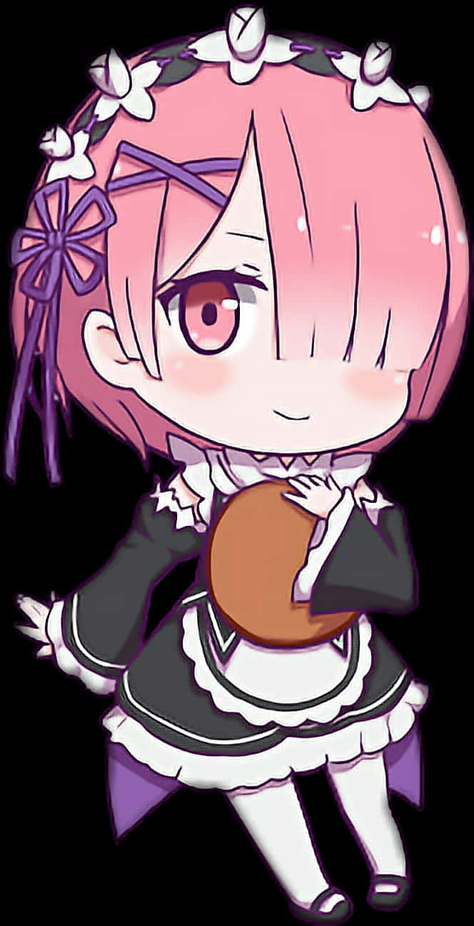 Chibi Anime Character With Bread PNG image