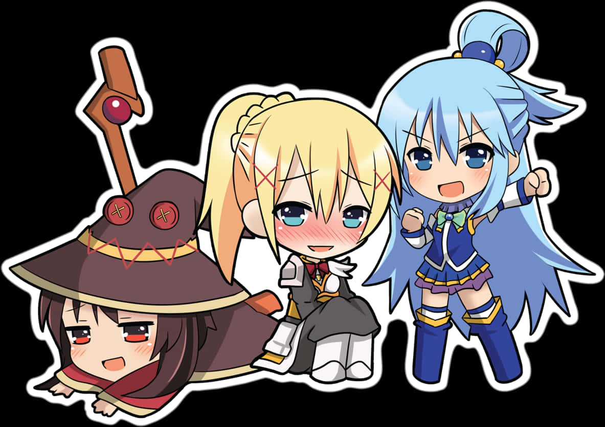 Chibi Anime Characters Celebration PNG image