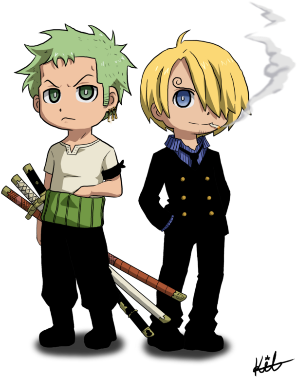 Chibi_ Anime_ Characters_ Smoking_and_ Swords PNG image