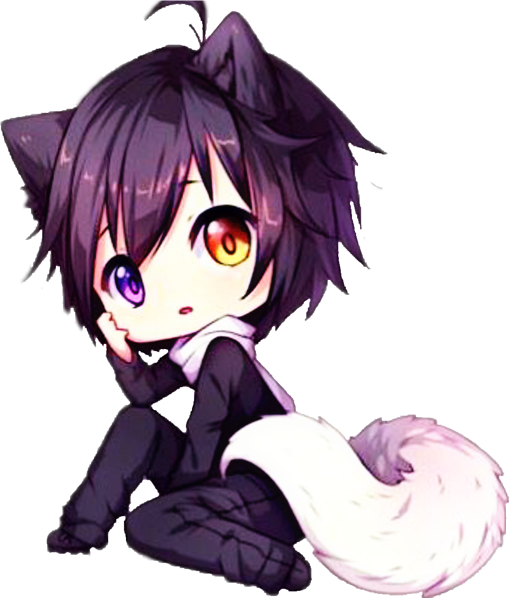 Chibi Anime Characterwith Cat Earsand Tail PNG image