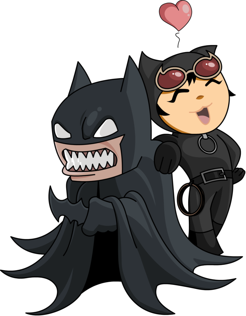 Chibi_ Batman_and_ Catwoman_ Love PNG image