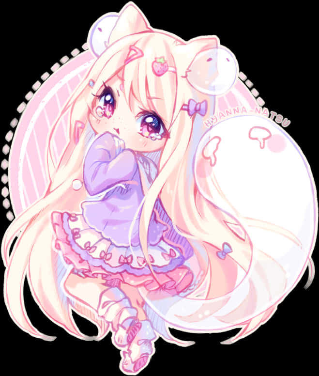 Chibi Catgirl Pastel Dreams PNG image