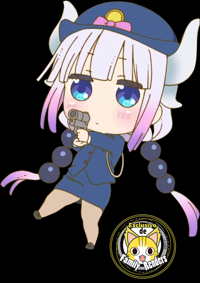 Chibi Detectivewith Gun PNG image