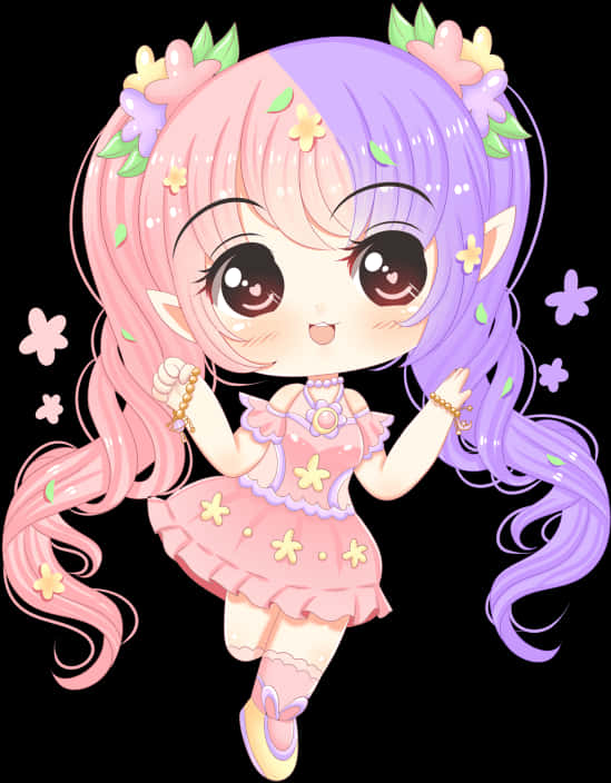 Chibi Girl Floral Fantasy PNG image