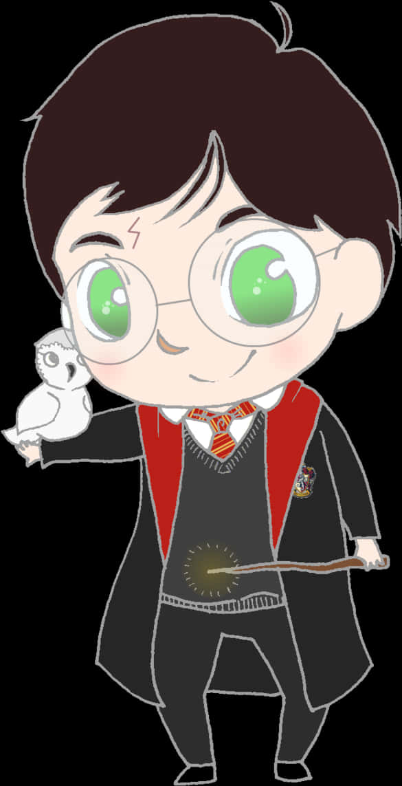 Chibi Harry Potterwith Hedwig PNG image