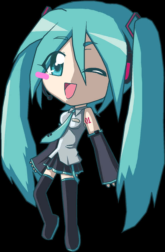 Chibi_ Hatsune_ Miku_ Winking PNG image