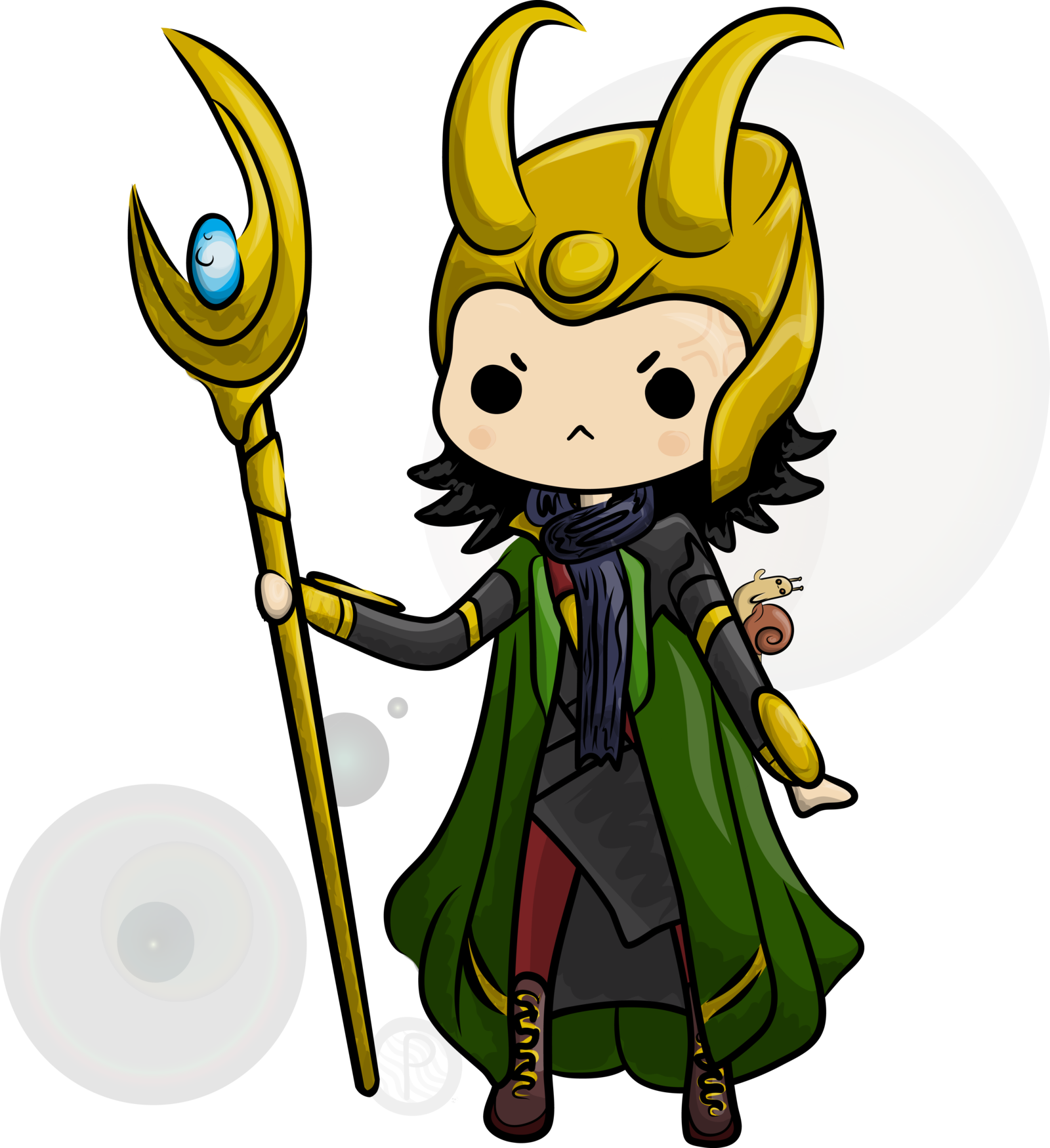 Chibi Lokiwith Scepterand Helmet PNG image