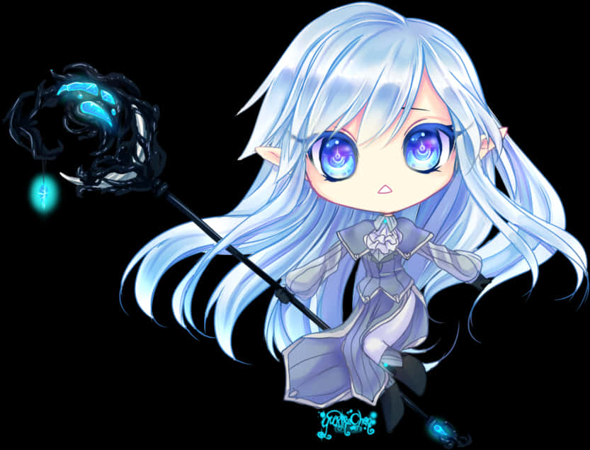 Chibi Magewith Mystical Staff PNG image