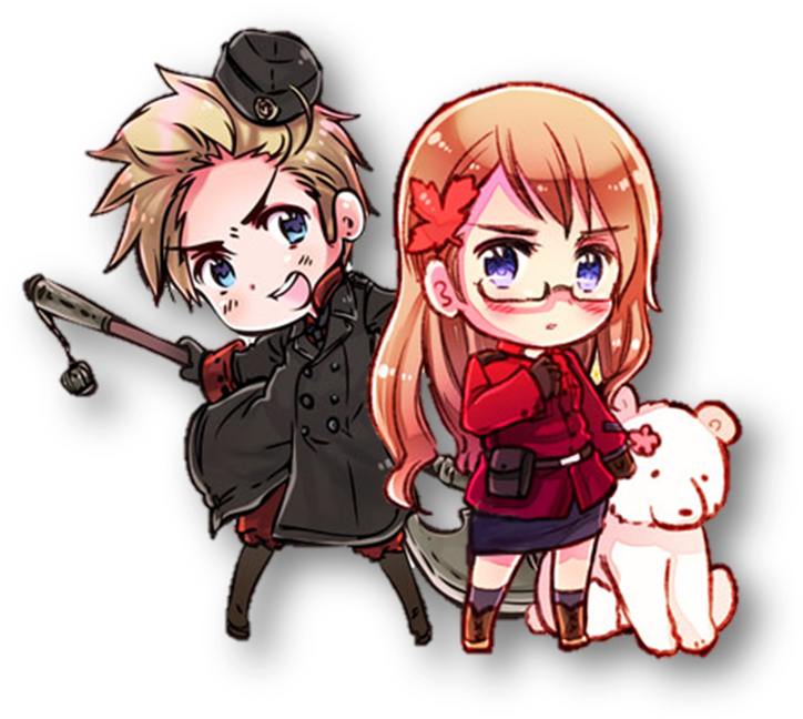 Chibi Military Couplewith Teddy Bear PNG image