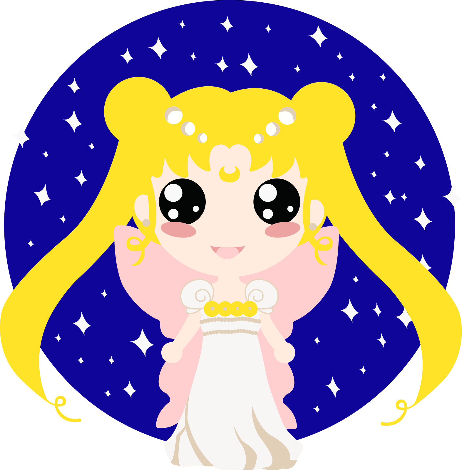 Chibi Moon Character Stars Background PNG image