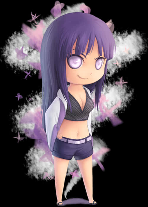 Chibi Purple Haired Anime Character PNG image