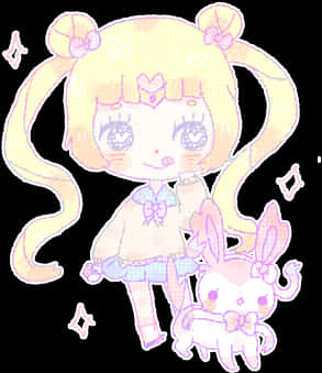 Chibi Sailor Moonand Luna Pastel Art PNG image