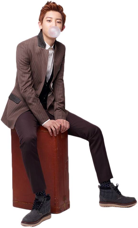Chic Man Seatedwith Bubblegum PNG image