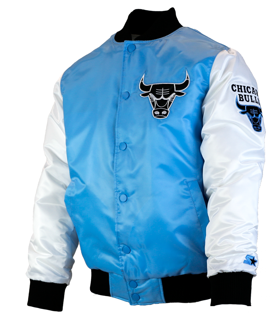 Chicago Bulls Blueand White Varsity Jacket PNG image