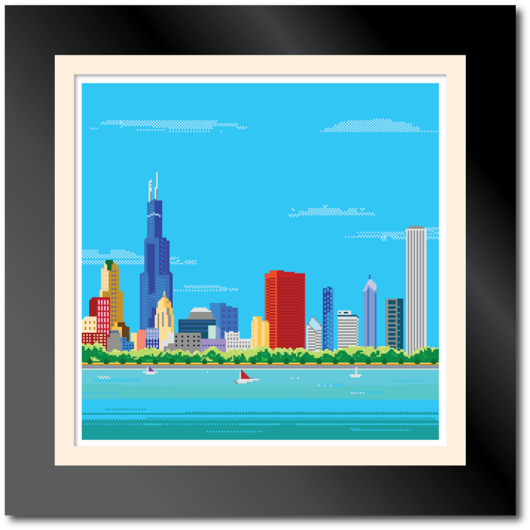 Chicago Pixel Art Skyline PNG image