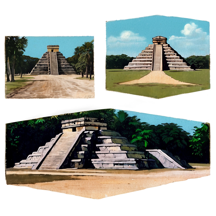 Chichen Itza Vintage Postcard Png 06252024 PNG image