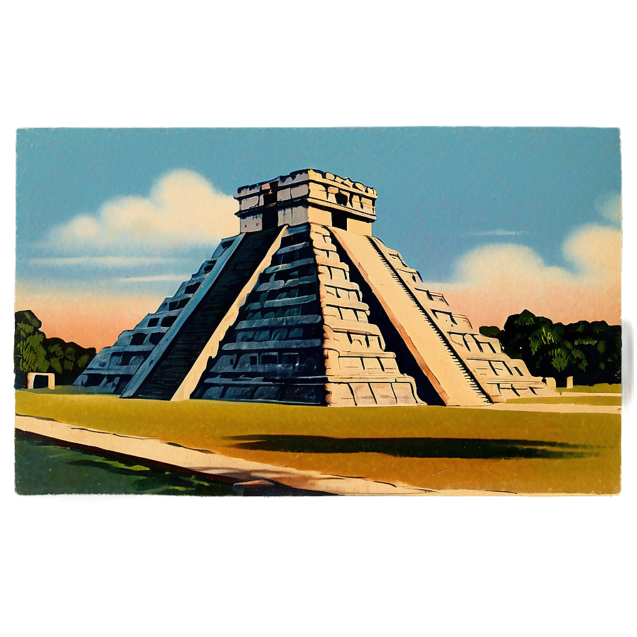 Chichen Itza Vintage Postcard Png Erv PNG image