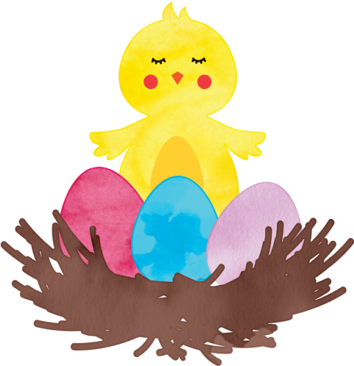Chick In Nest With Colorful Eggs PNG image
