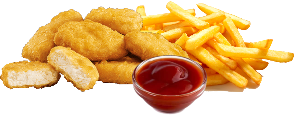 Chicken Nuggets Fries Ketchup Snack PNG image