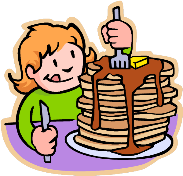 Child Enjoying Giant Pancake Stack PNG image