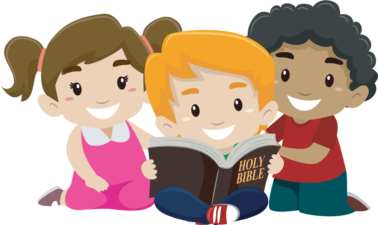 Children Reading Bible Clipart PNG image